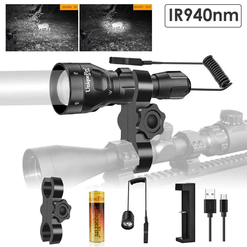 Uniquefire 1503 IR 940nm LED Flashlight Long Illumination Distance Outdoor Trip Adjustable Night Vision 3W Tactical for Hunting
