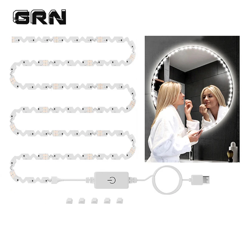 

LED Mirror Light Strip SMD2835 5V USB Touch Control Dimmable Lamp Flexible Brightness S Type Light Bar Indoor Decoration