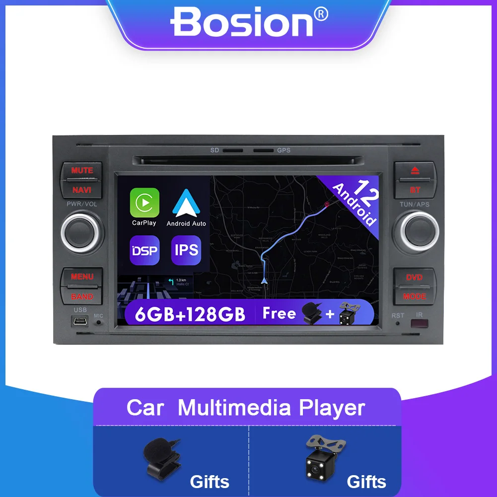

2 Din Car Stereo Radio Multimedia DVD Android 12.0 For Ford/Mondeo/Transit/S/C-MAX/Fiesta/Kuga GPS RDS Carplay DSP
