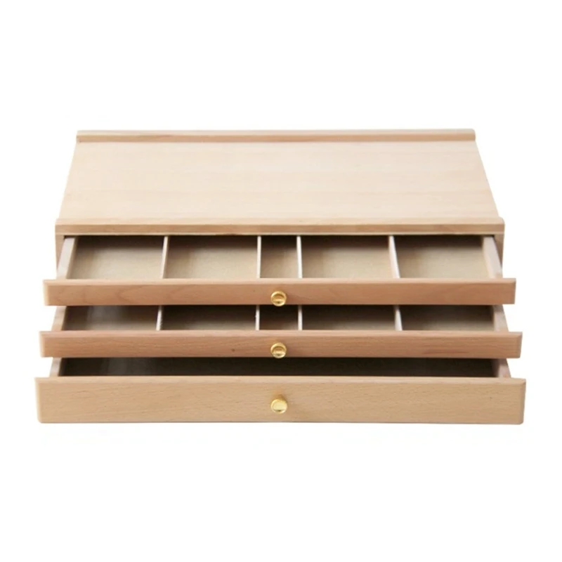 

3 Layer Drawer Artist Wood Art Storage Box for Pencil, Pen, Pastel, Marker Art Set,Storage Box for Student Painting Tool