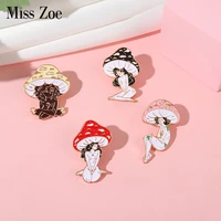 mushroom lady enamel%c2%a0pins%c2%a0custom%c2%a0girls and plant brooches%c2%a0lapel%c2%a0badges cartoon nature art jewelry%c2%a0gift%c2%a0for%c2%a0friends