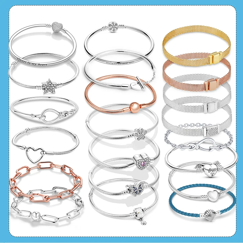 Женский браслет-цепочка из серебра 925 пробы с подвесками в виде сердца - купить по