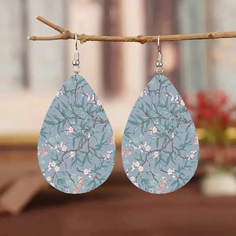 

1Pair Bohemian Fashion Style PU Leather Droplet Earrings Creative Print Men's and Women's Daily Wear Ear Jewelry Creative Person