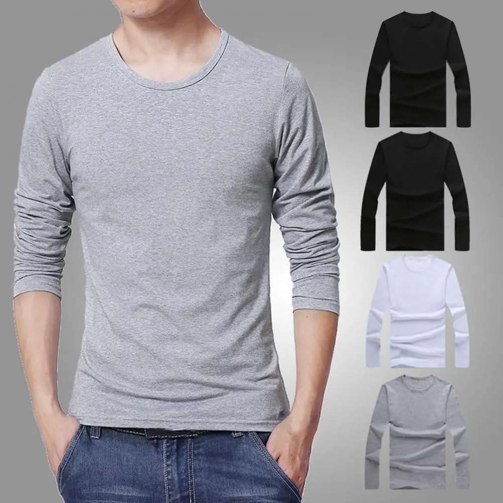 

Fabulous Autumn Top Skin-friendly Anti-shrink Men Top Pullover Skin-friendly Base Shirt