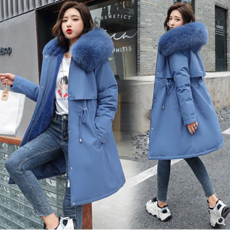 Women's Jacket Long-sleeved Winter 2023 New Fashion Cotton Padded Women's Coat Mid-length Large Fur Collar Plus Down Down Jacket