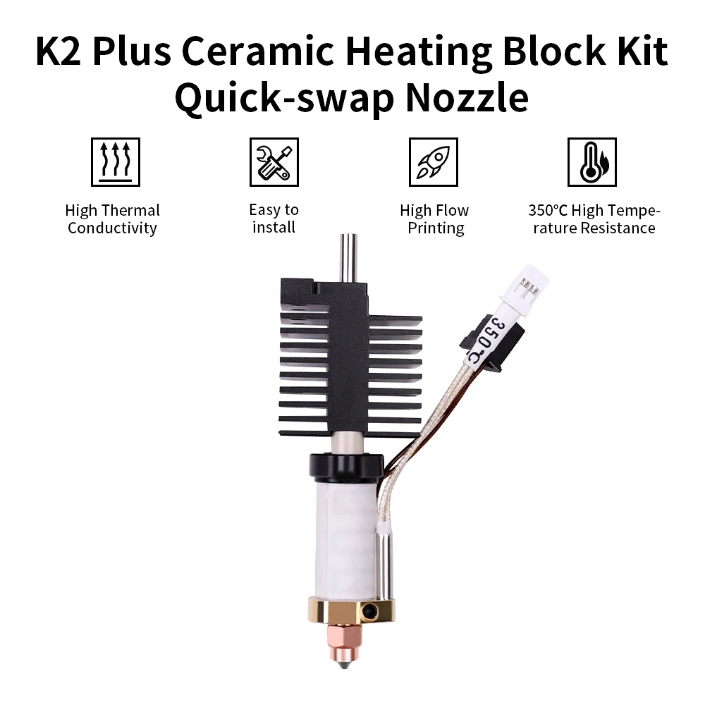Фото Комплект керамического нагревательного блока Hotend для Creality K2 Plus, сменные насадки из закаленной стали, цельнометаллическое быстросменное сопло №2