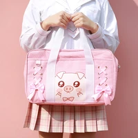 japanese harajuku kawaii shoulder bag womens canvas jk uniform school bag female cute pig bear print crossbody big tote handbags