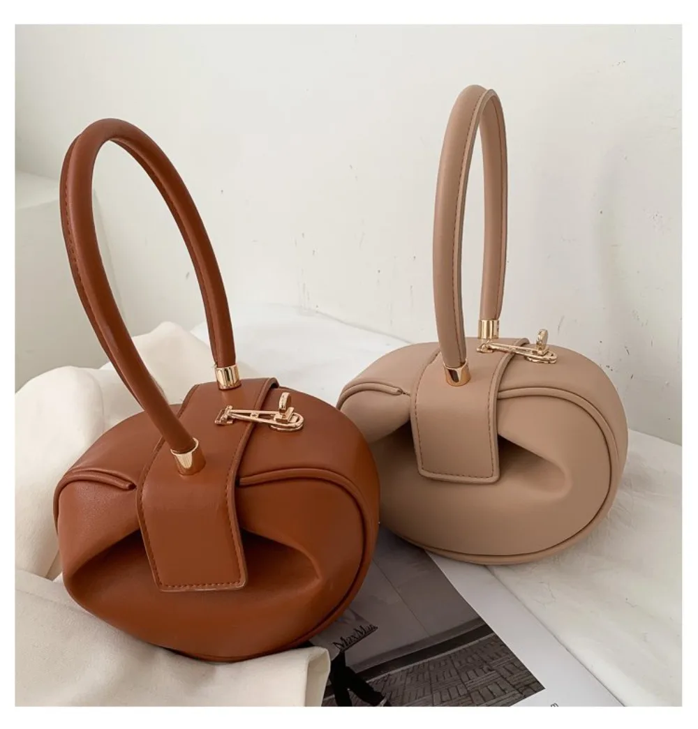 

Fashion PU Leather Top-handle Women Handbag Retro Female Dumpling Bag Round handbags Luxury Messenger Pack Party Packs tote bags