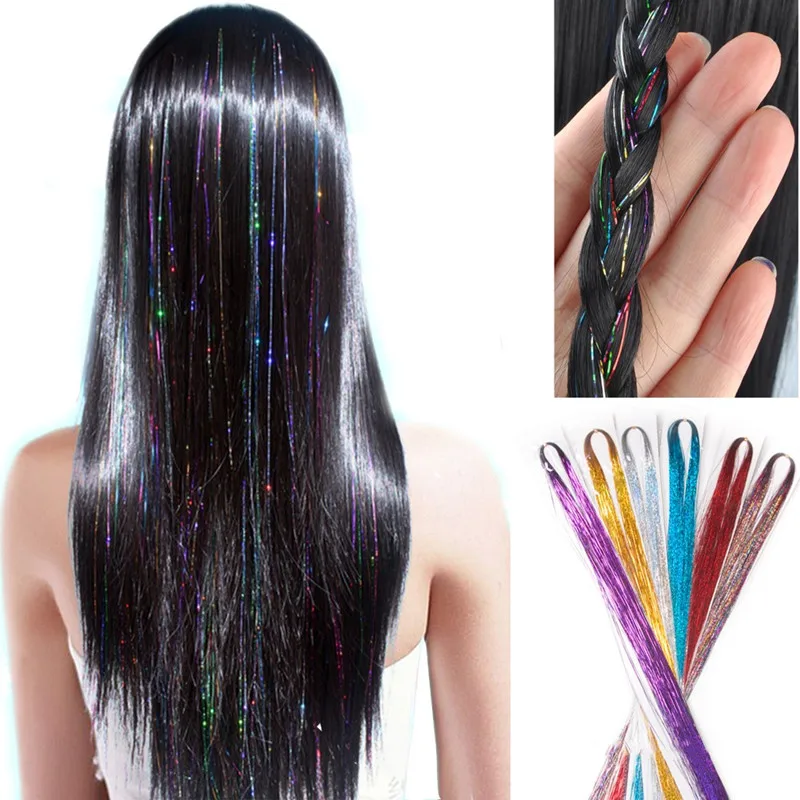 Ful Bling Hair Extension Accessories Laser Gold Shiny Metallic Wire Hair Extensions Diy Retro Hip-hop Hair Braid Tool