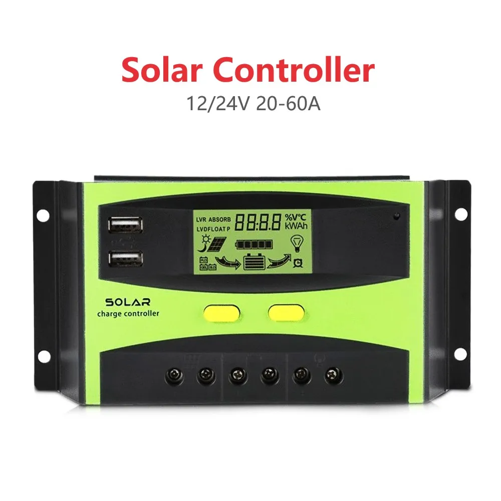 

Контроллер заряда солнечной батареи 20A-60A 12В/24В, контроллер заряда фотоэлектрической панели, контроллер солнечной панели с ЖК-дисплеем и USB-п...