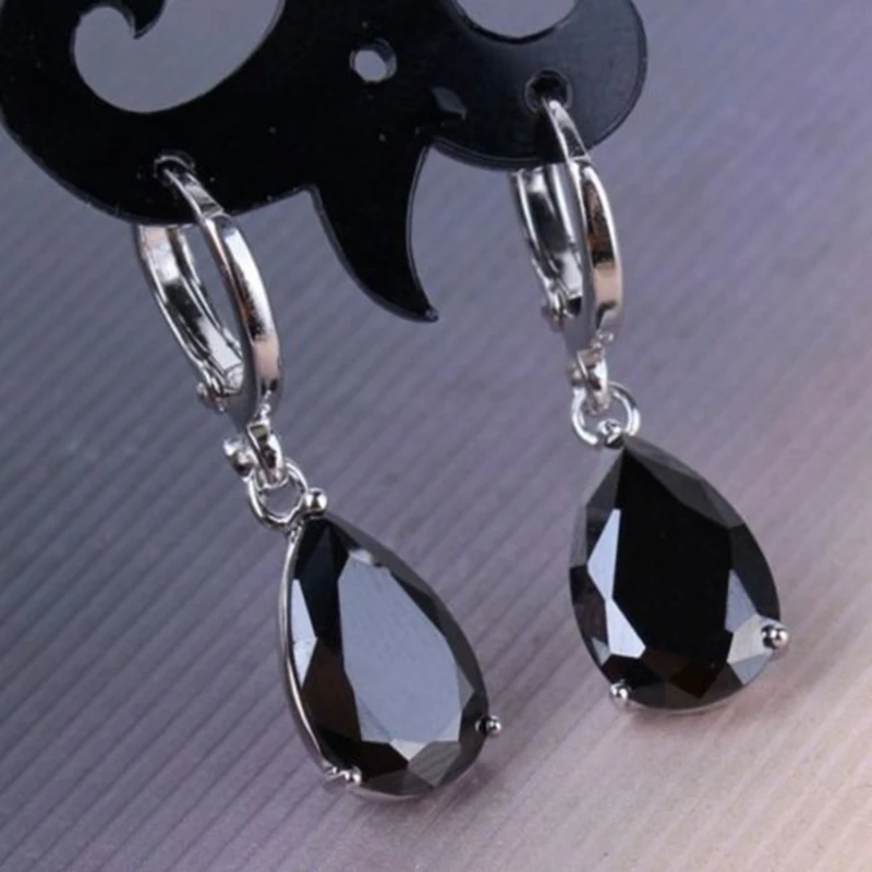 

Fashion color Plated Water Drop Black Stone Earrings Sipmle Design Dangle For Women Wedding Party Jewelry B4N090