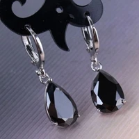 fashion silver color plated water drop black stone earrings sipmle design dangle for women wedding party jewelry b4n090