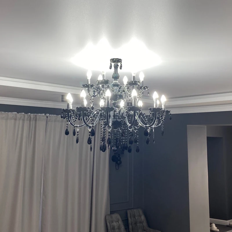 Pаспродажа Хрустальная люстра для гостиной, Подвесная лампа для спальни, столовой, черный, дымчатый, серый, прозрачный белый светильник для вестибюля Цена Хрустальная люстра для гостиной, Подвесная лампа для спальни, столовой, черный, дымчатый, серый, прозрачный белый светильник для вестибюля
