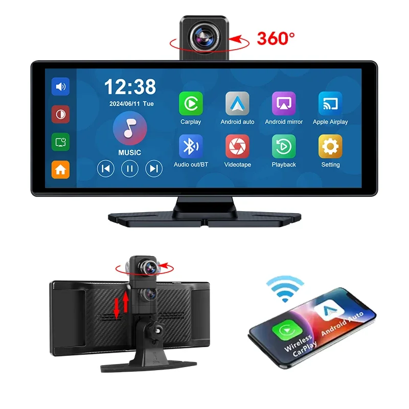 

Универсальный 10,26 "Портативный автомобильный экран Carplay Беспроводной экран Carplay Беспроводная автомобильная стереосистема Carplay Android Auto Автомобильный сенсорный экран