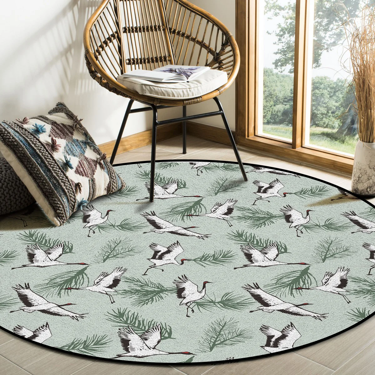 

Home Decor Bedroom Floor Mats Bird Crane Living Room Round Rugs Home Area Rugs