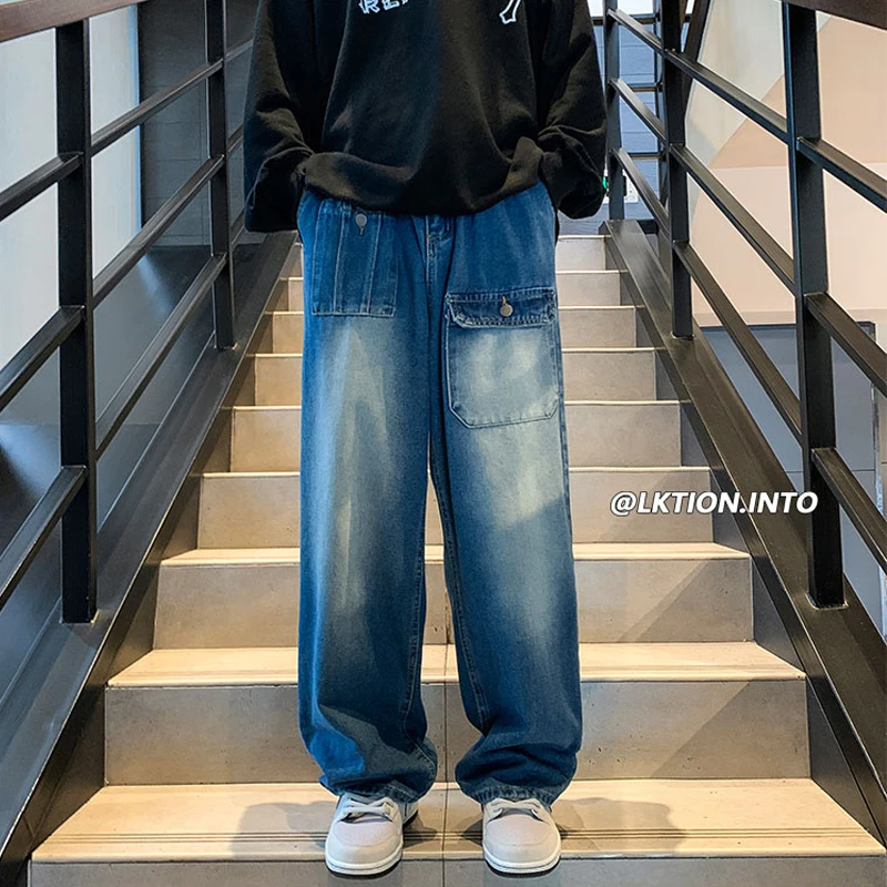 Men Cargo Pants Hip Hop Youth Street Jeans Casual Business Vintage Style Loose Black Straight Denim Pants 2023 New Male Clothing