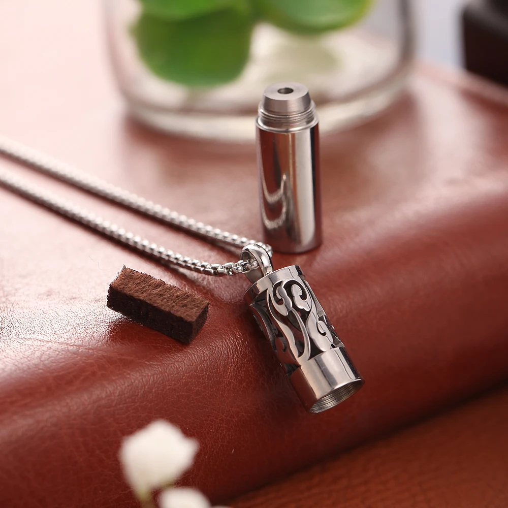 Цилиндр эфирное масло ароматерапия с парфюмом кулон ожерелье из титановой стали