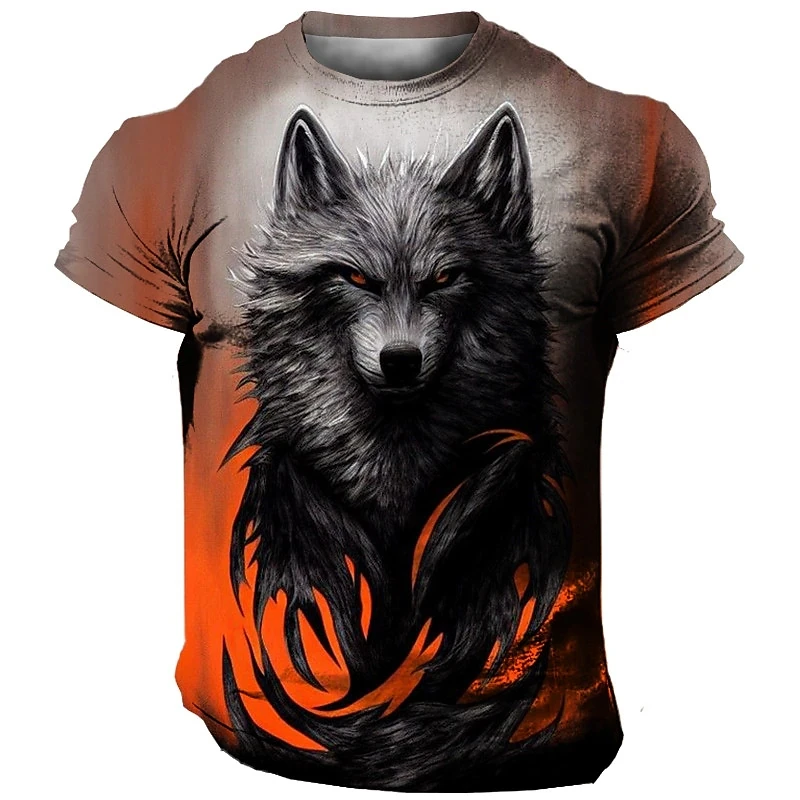 

Vintage Men's T Shirt 3D Animal Print Tees Wolf Graphic Short Sleeve Oversized T-shirts Daily Tops Fashion Designer Streetwear