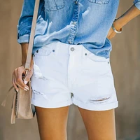 casual ripped denim shorts ladies sexy high stretch slim hole straight jean short new summer spring solid mid waist black shorts
