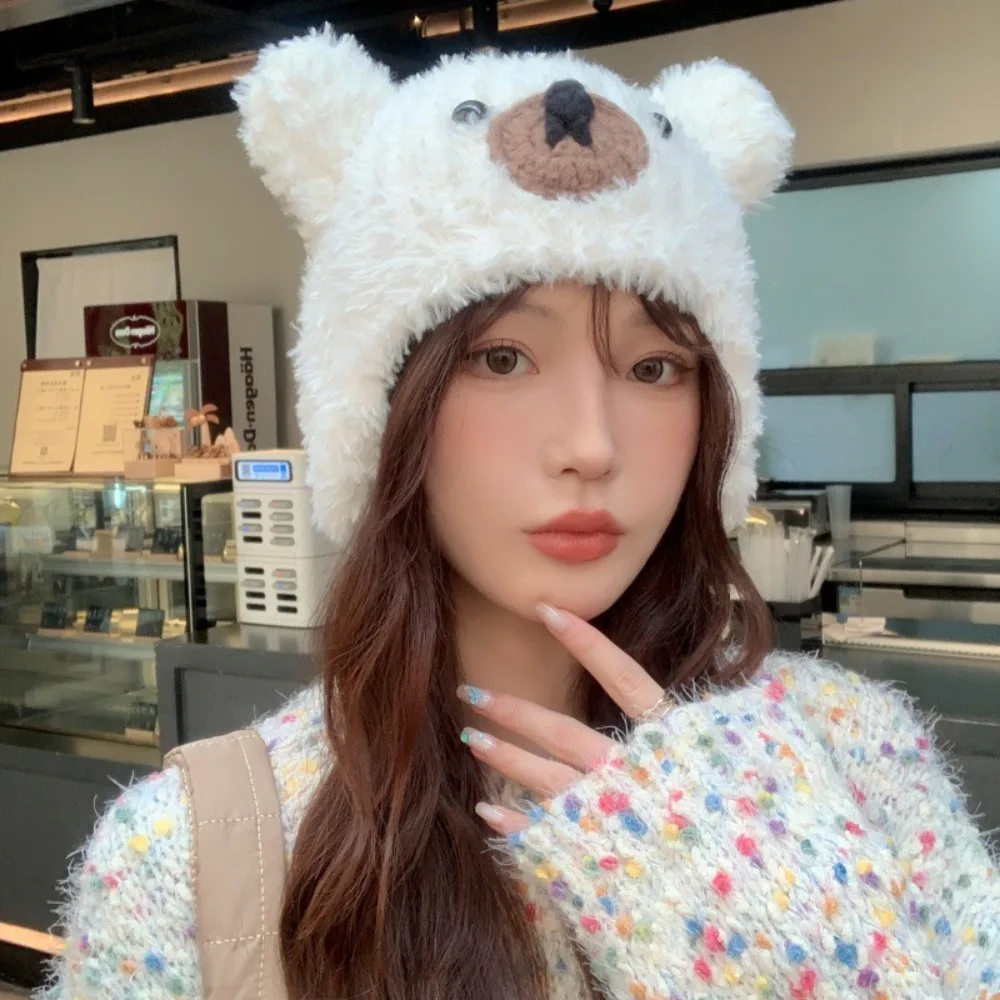 Плюшевая шапка-пуловер с медвежьими ушками сохраняющая тепло утолщающая