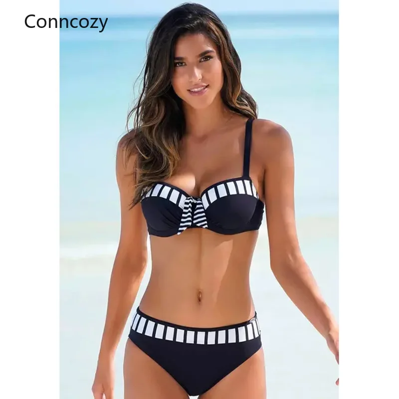 

Bikini Push up Sexy Women Clothing Swimsuit Striped Patchwork Plus Size Swimwear Female Bandage Biquini Bathing suit Women 2022
