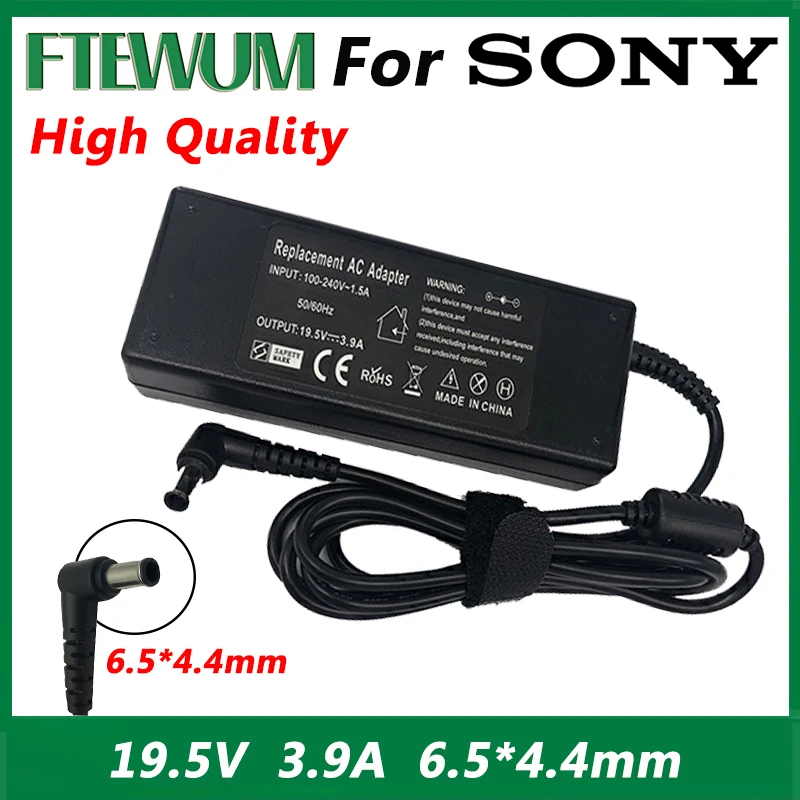 

AC Notebook Laptop Adapter 19.5V 3.9A 76W 6.5*4.4mm Charger For Sony VGP-AC19V37 AC19V33 VGN-NW265F PCG-394L VGN-FZ150E/B Power