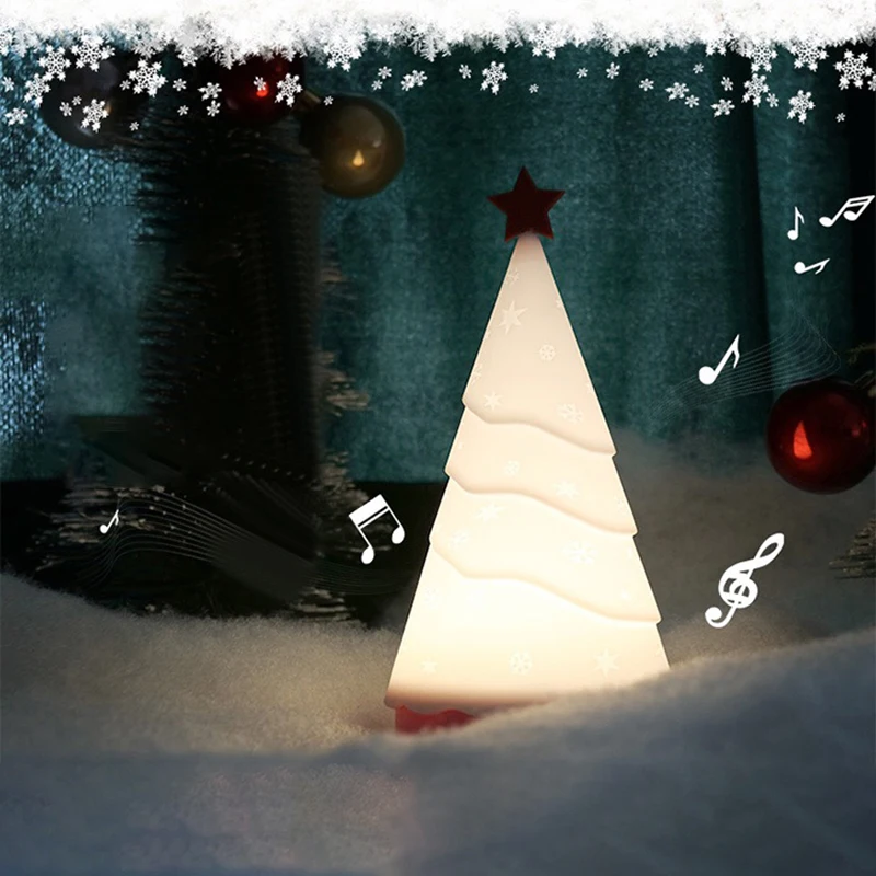 

Silicone Cute Night Light Creative Indoor Christmas Tree Music Decoration Lamp Study Bedroom Bedside Colorful Desktop Lamp