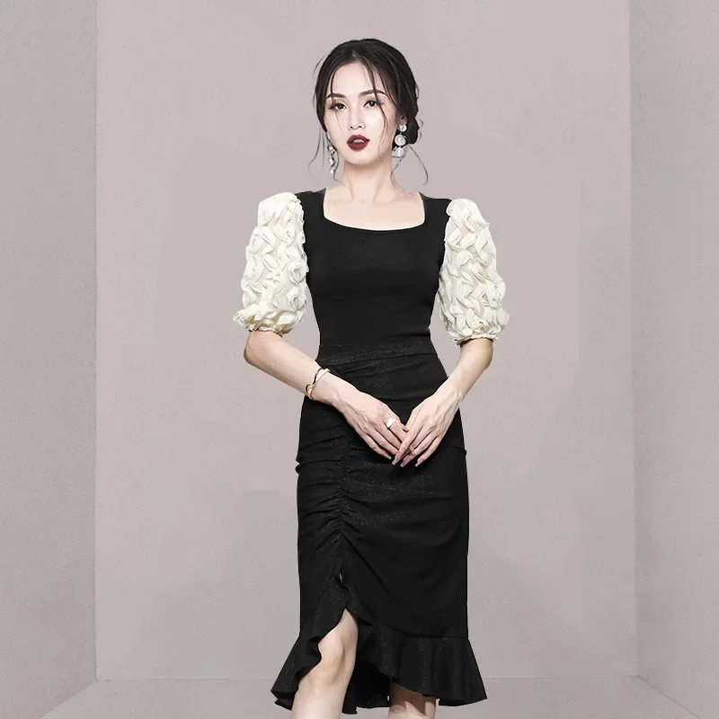 2022 летний элегантный женский костюм в светском стиле с квадратным воротником