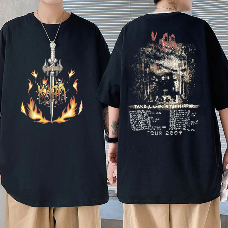 

Vintage Korn Rock Band Take A Look in The Mirror Tour 2004 Tshirt Men Women Fashion Casual Loose T-shirt Men's Gothic T Shirts