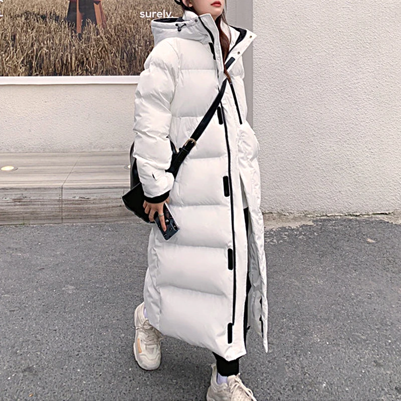 

F GIRLS Long Down Jacket Women Jaqueta Feminina Inverno Winter Oversized Thick Warm Hooded Parkas Female Black White Cotton Coa