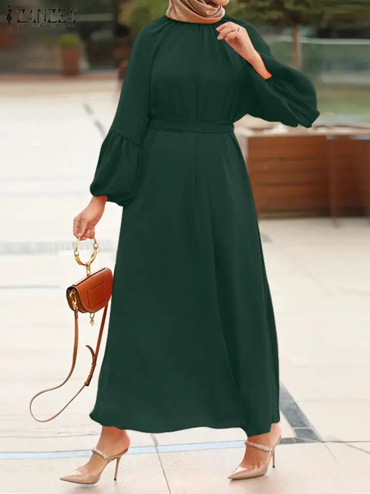 Повседневное платье-хиджаб, Платье макси с круглым вырезом, женское весеннее платье, винтажное платье ZANZEA, ретро мусульманские платья с дли...