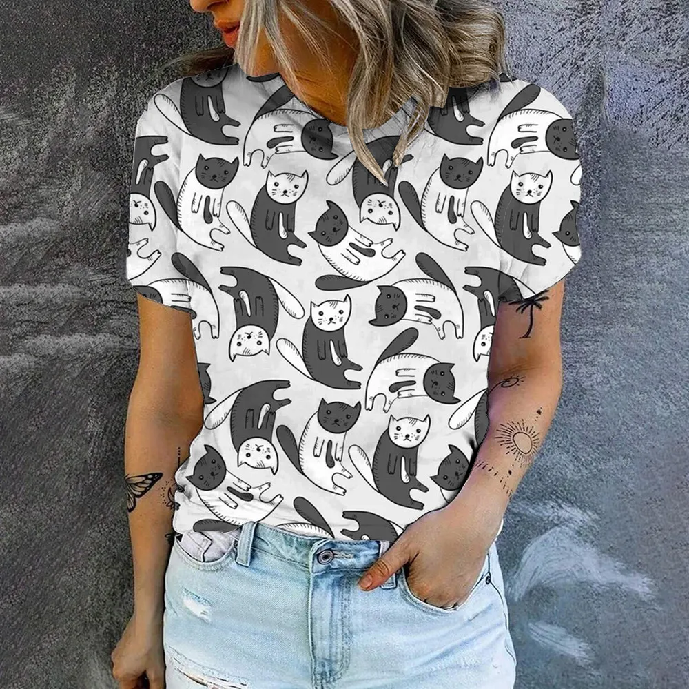 Футболка женская повседневная с коротким рукавом и круглым вырезом