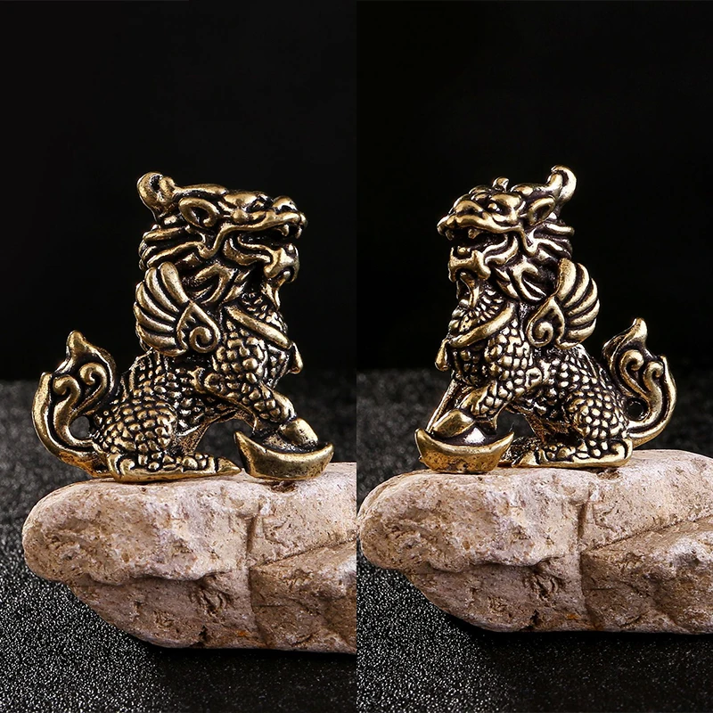 

Antique Bronze Chinese Mythical Beast Qi Lin Statue Copper Animal Ornaments Lucky Home Feng Shui Living Room Decorations