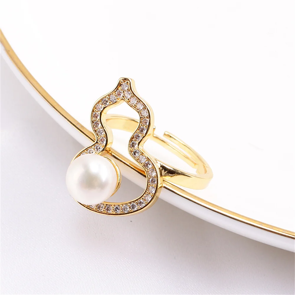

14K gold injection empty bracket plated real gold K gold process gourd pearl ring opening DIY accessories temperament