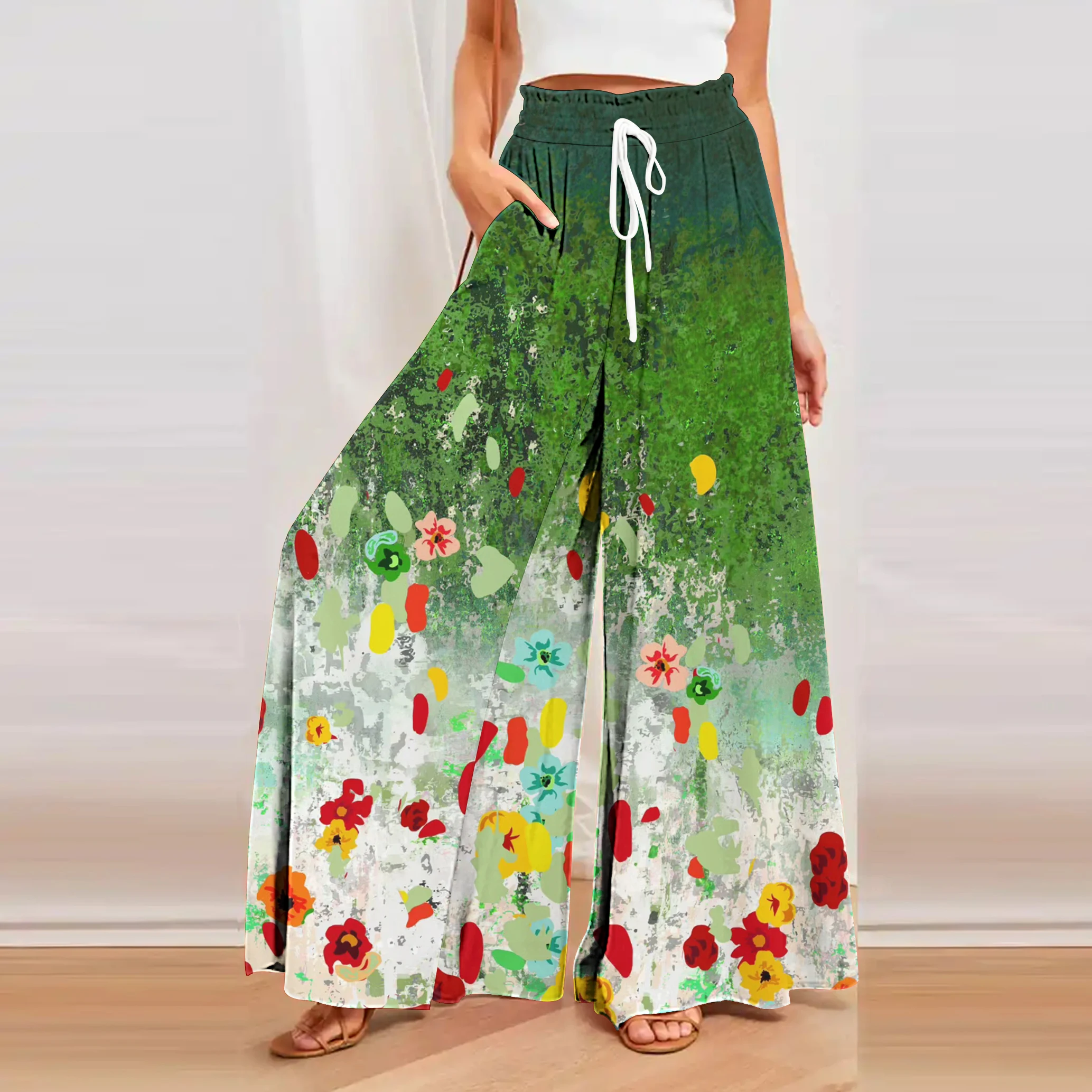 

Spring/Summer New Bamboo Cotton Women's Straddle Skirt Pants 3D Printing Fashion Hip Hop Street Home Dance Travel Casual Pants