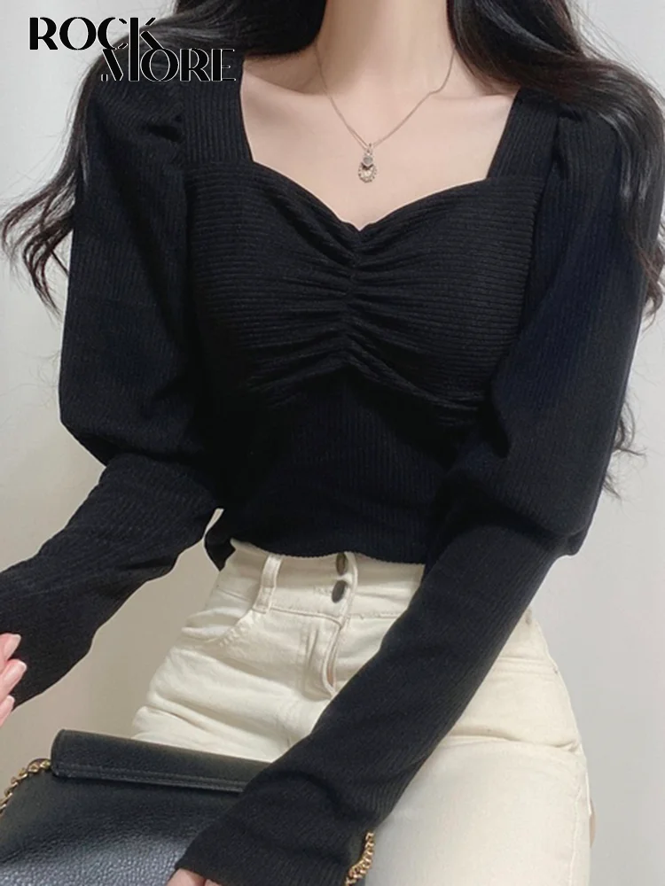 

Rockmore Solid Color Casual T Shirt for Women Autumn Cotton Simple Basic Long Sleeve Harajuku Pullover Top Tee Korean Fashion