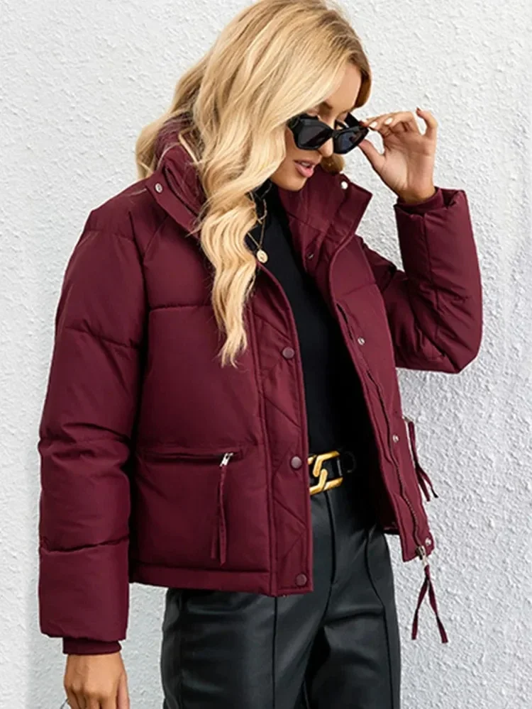

Short Parkas Jackets Autumn Winter 2023 Casual Pockets Thicken Outwear Female Casual Warm Snow Coat Cotton Padded