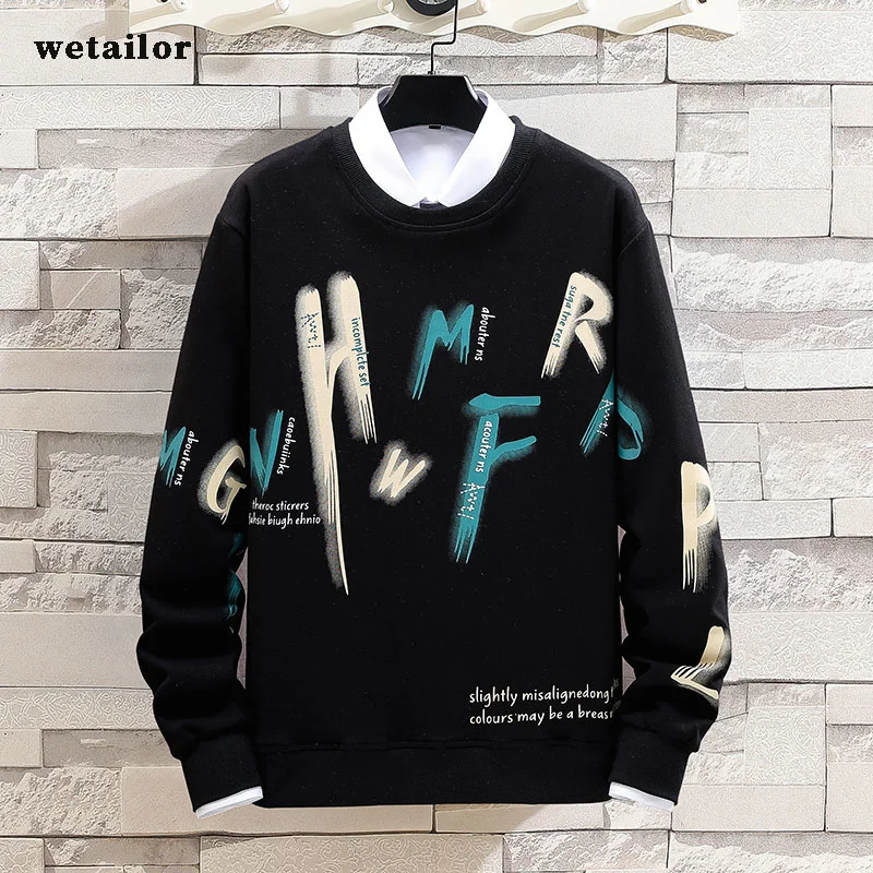 

New Spring 2023 Autumn Men Letter Print Long-sleeve Sweatshirts Round Pullover Neck Fashion Casual Korean Jumper Tops