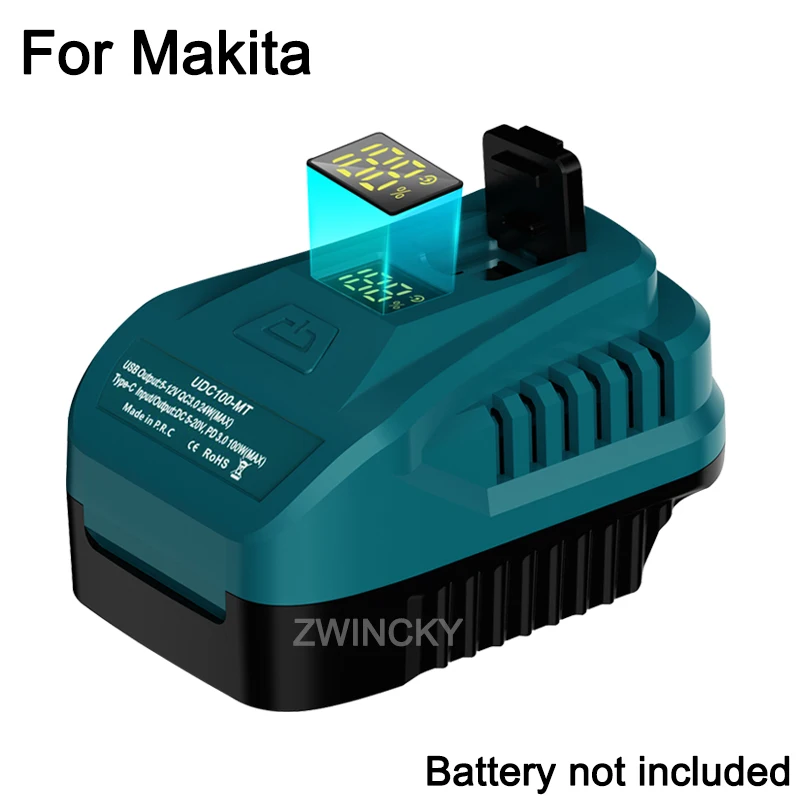 

Адаптер для двусторонней зарядки мощностью 100 Вт для Makita/Dewalt/Milwaukee/Bosch/Einhell с портом USB Type-C Адаптер для обратной зарядки типа C