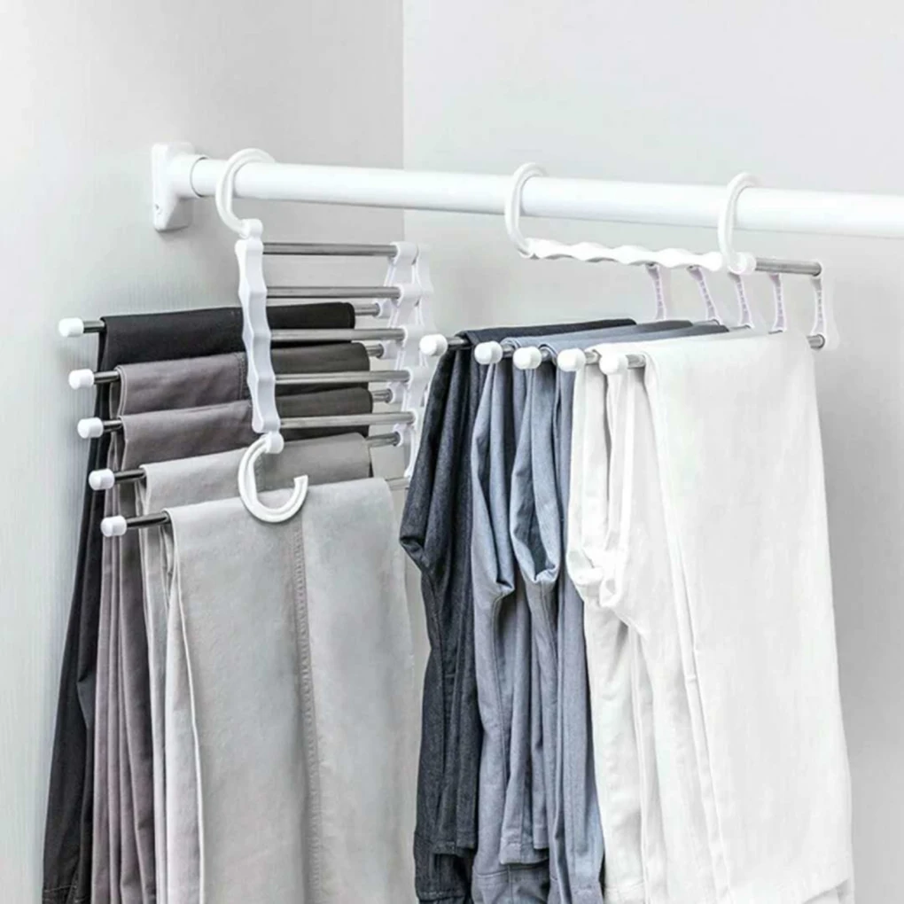 1PC 5 Portable Layer Multi-function Clothes Storage Clothes Hanger Trousers Stainless Steel Shelf Hanger Pants Drying Hanger