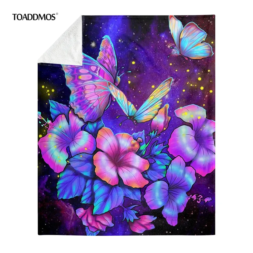 

TOADDMOS Dreamlike Butterflies Flowers Print Thin Fleece Blanket for Women Girls Sofa Nap Throw Blanket Home Bedding Bed Sheet
