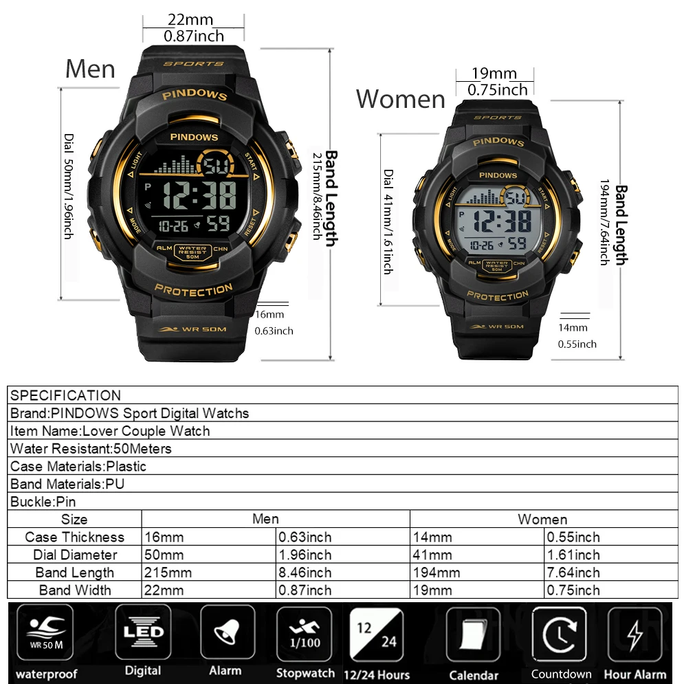 Digital Couple Wrist Watches Waterproof Paired Sport Watch Sets Lover Gift Item Original Brands Women Electronic Hand Clock Men