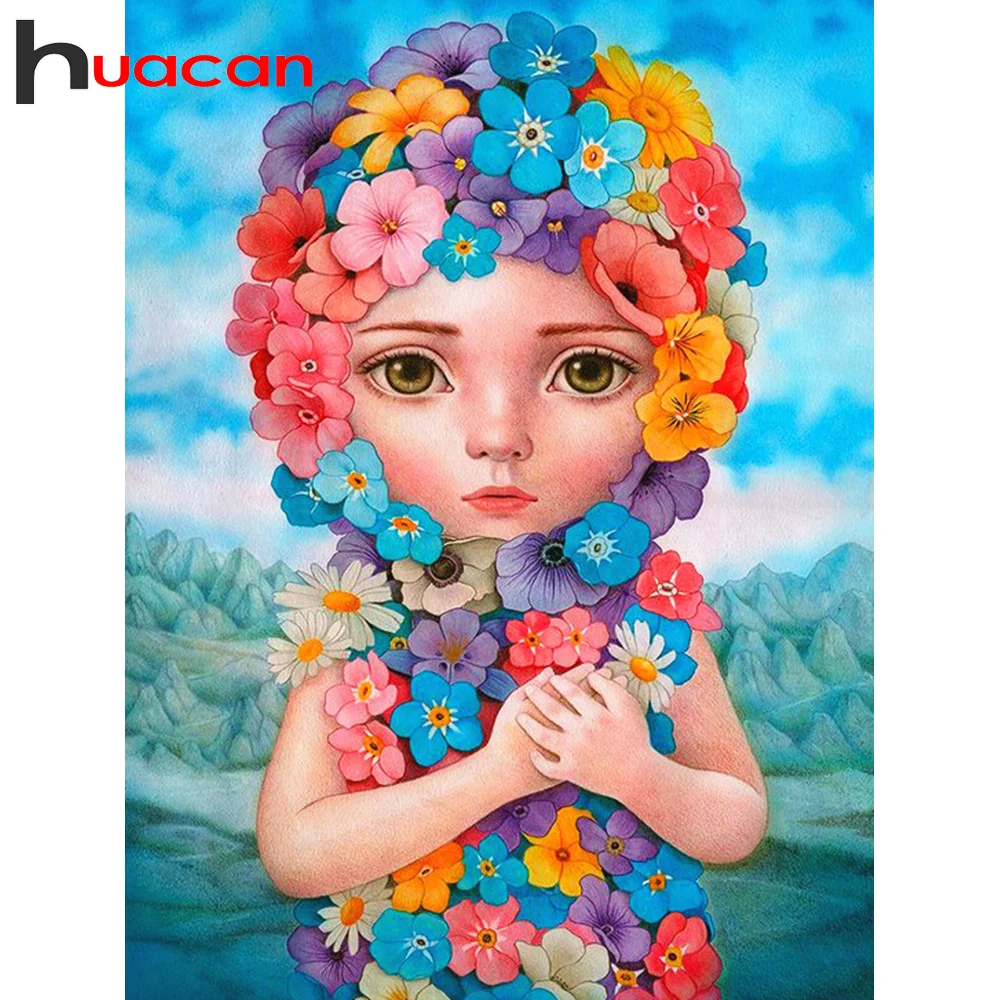 

Алмазная мозаика Huacan, Набор для вышивки с изображением девушки и цветка, персонализированный подарок, творческие хобби, украшение для спаль...