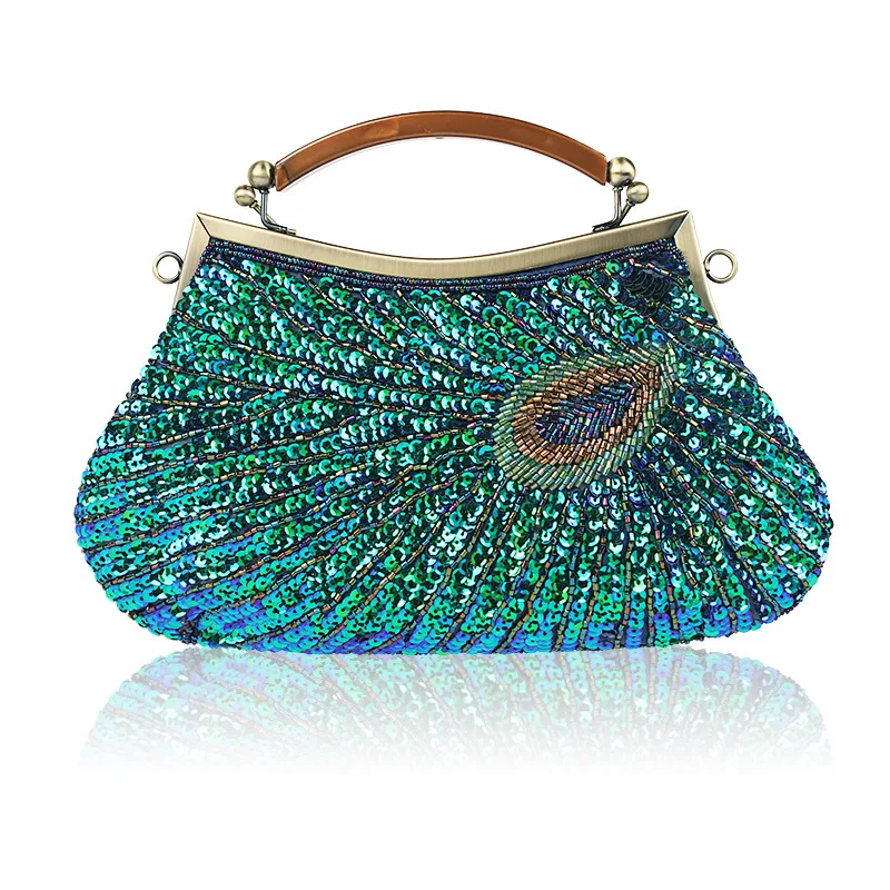 

Hot spot vintage peacock dinner bag Quality handmade bag Boutique beaded bag hand bill of lading shoulder oblique straddle women