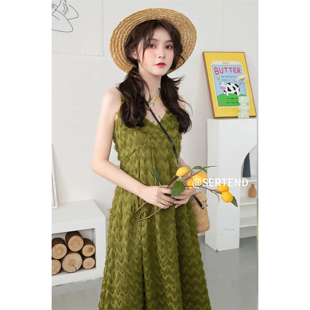 

2023 French Princess Strap Dress Women's Beach Vacation Style Gentle and Sweet Design Sense Temperament