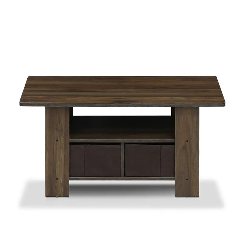 

Wood Coffee Table with Bin Drawer in Columbia Walnut/Dark Brown