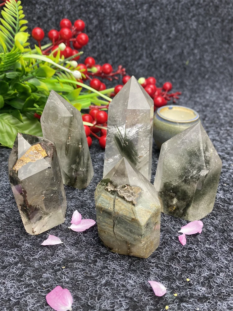 

Minerales Natural Garden Crystal Hexagonal Obelisk ​Reiki Healing Wand Find Ore Holiday Gifts Home Decor Room Decoratio
