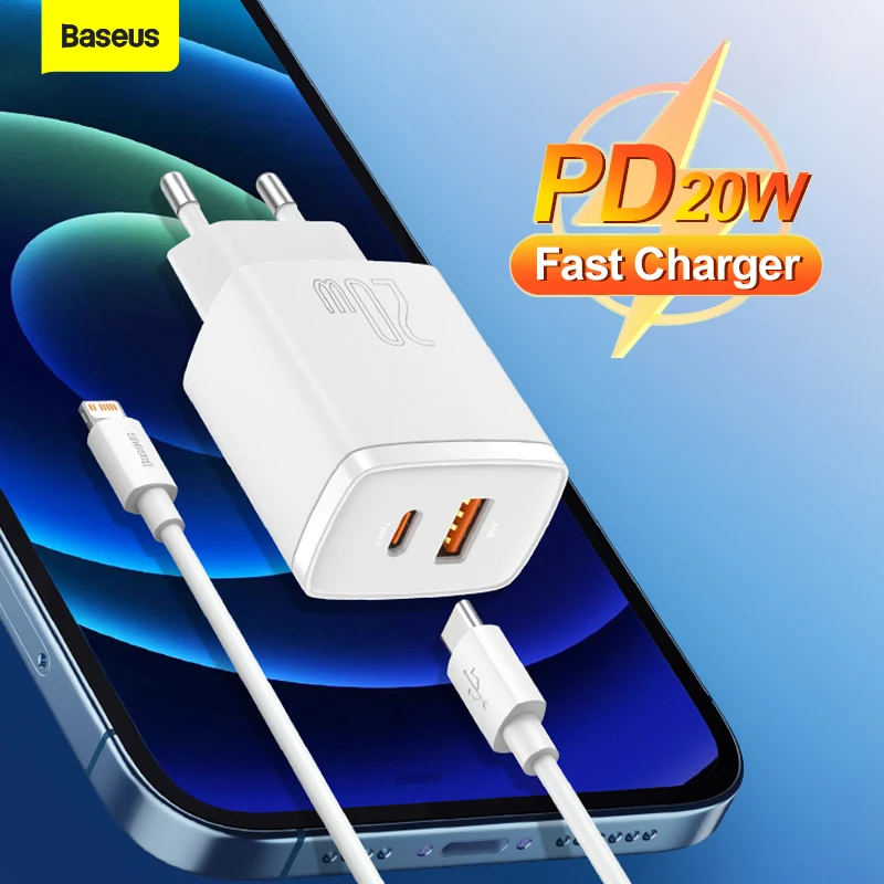 

Baseus PD 20W Dual USB Charger For iPhone 13 12 Pro Max Xiaomi Fast Charging QC 3.0 USB Type C Travel Wall Phone Charger Adapter
