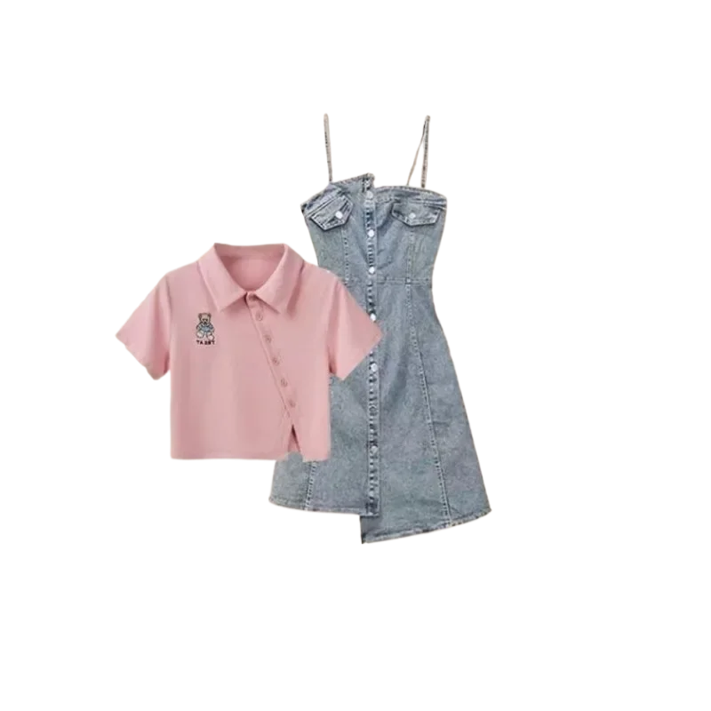 Женский летний комплект из двух предметов: футболка-поло с коротким рукавом и