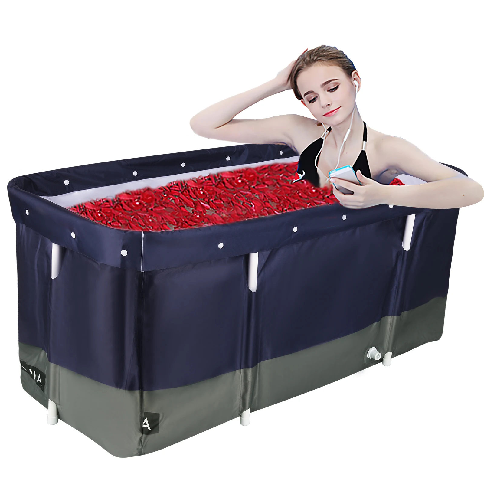 Foldable Bathtub Portable Foldable Soaking Bathtub For Shower Square Bathtub With Cover And Thick Insulation Foam Framed Pool